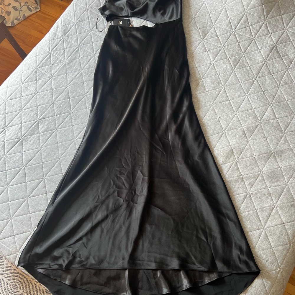 Elegant Black Satin Evening Promo Dress ABS Allen Schwartz